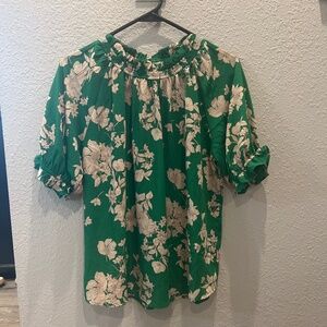 Green floral blouse
